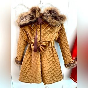 Meriche, Made in Spain NWT Brown quilted coat with fir trim